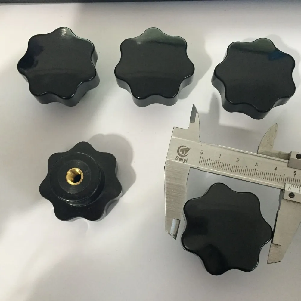 2pcs M8 x 50mm Dia Thread Black Plastic Star Head Clamping Knob Grip