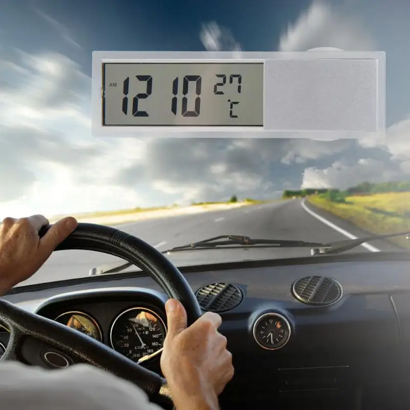 Мини 2 в 1 ЖК-цифровой Авто Грузовик часы термометр с присоской AG10 кнопочный аккумулятор 90x27x15 мм