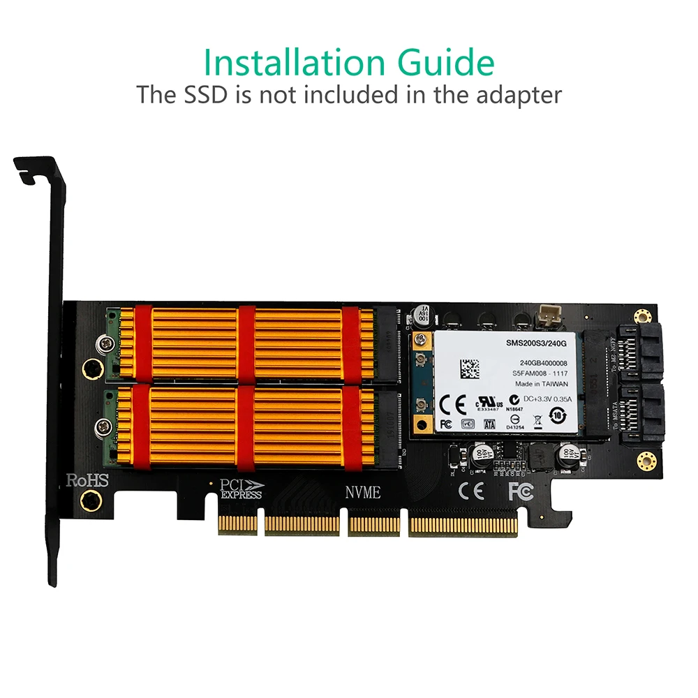  Upgrade Version 3 in 1 Msata und M.2 NGFF NVME SATA SSD zu PCI-E 4X und SATA3 Adapter mit Kühlkörpe