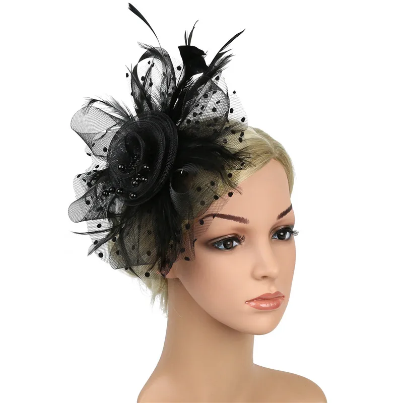 Arvintas Women's Tea Party Fascinator Hat - Black Floral Mesh Feather Headpiece With Veil & Hair Clip