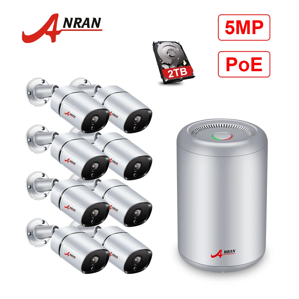 

ANRAN 5MP 8 Channel Surveillance Kits POE Email Alert Onvif Outdoor Security Camera System POE P2P Network CCTV Camera System