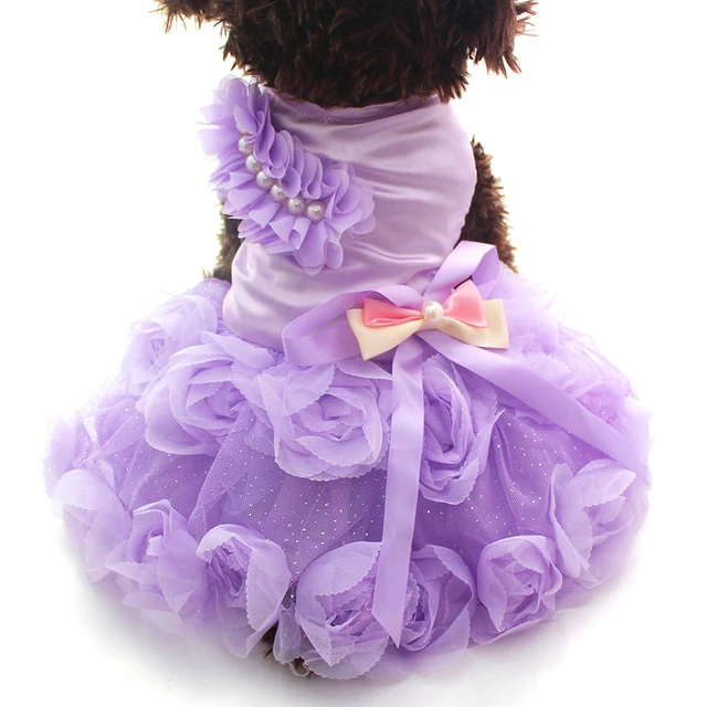 XKSRWE Pet Dog Princess Wedding Dress Tutu Rosette&Bow Dresses Cat Puppy Skirt Spring/Summer Clothes  Apparel 2 Colours 4