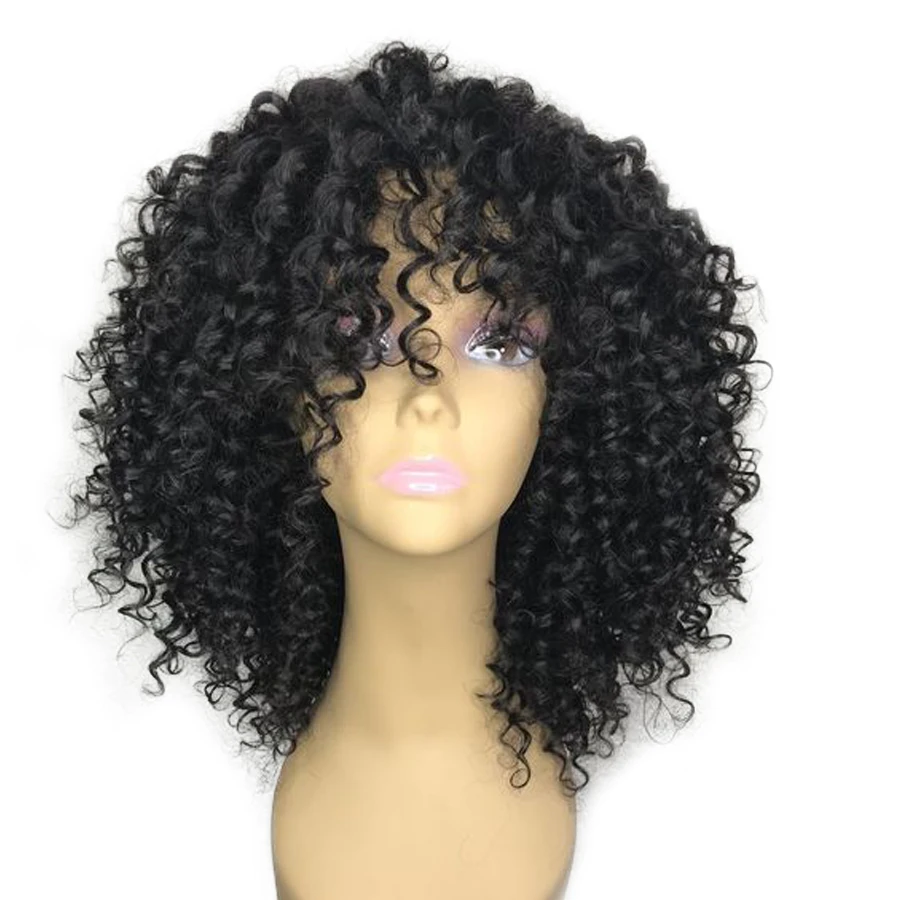 SHUMEIDA 180 Density Lace Front Kinky Curly Human Hair Wigs With Bangs