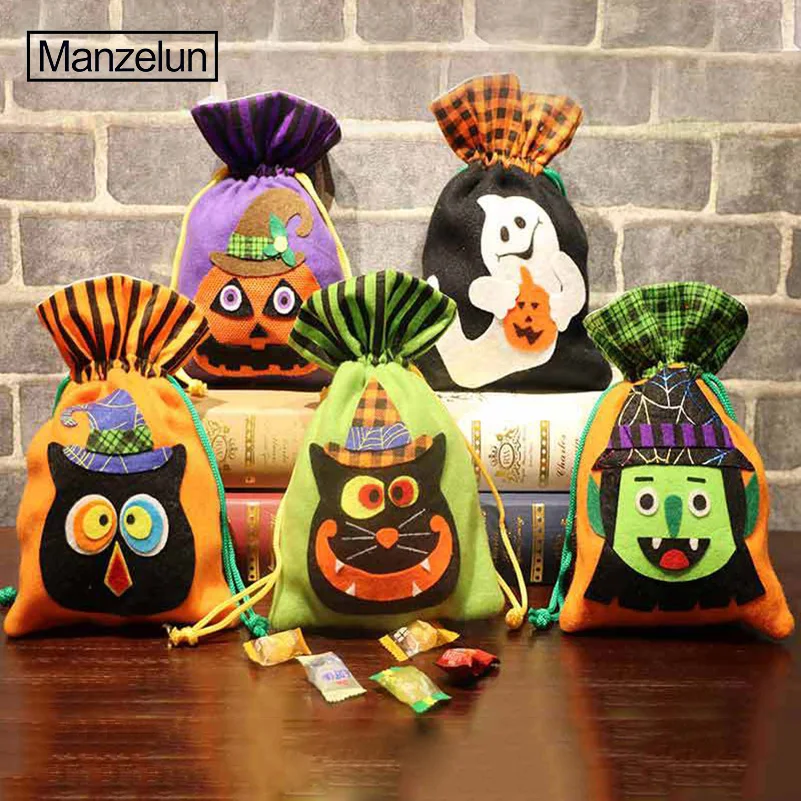 

Halloween Gift Drawstring Bag Polyester Birthday Packaging Bag Christmas Wrap Treat Trick Children Halloween Witch Organizer