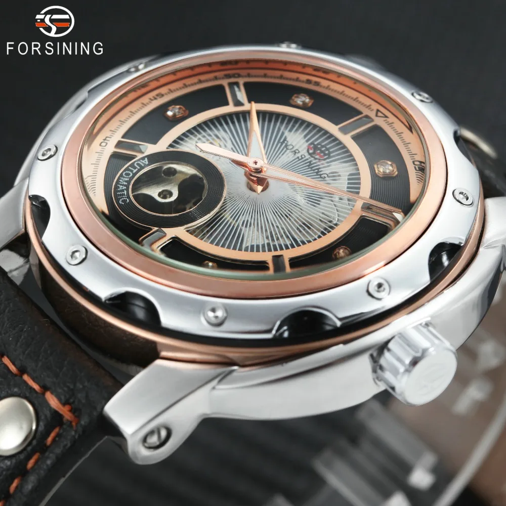

FORSINING Unique Steampunk Auto Mechanical Watch Men Leather Strap Skeleton Dial 2018 Top Brand Luxury Crystal Mens Watches