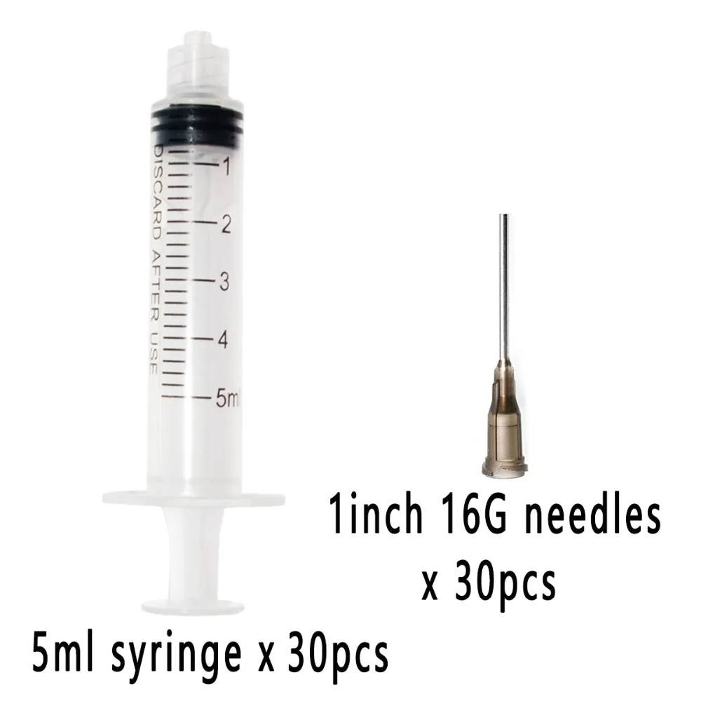 30sets, Plastic Syringe 5ml with 1inch 16G Blunt Tip Needles Injector For Lab and Industrial Dispensing Adhesives Glue Soldering 1ul zero dead volume gc micro syringe with cone tip gas chromatographic injector microsyringe