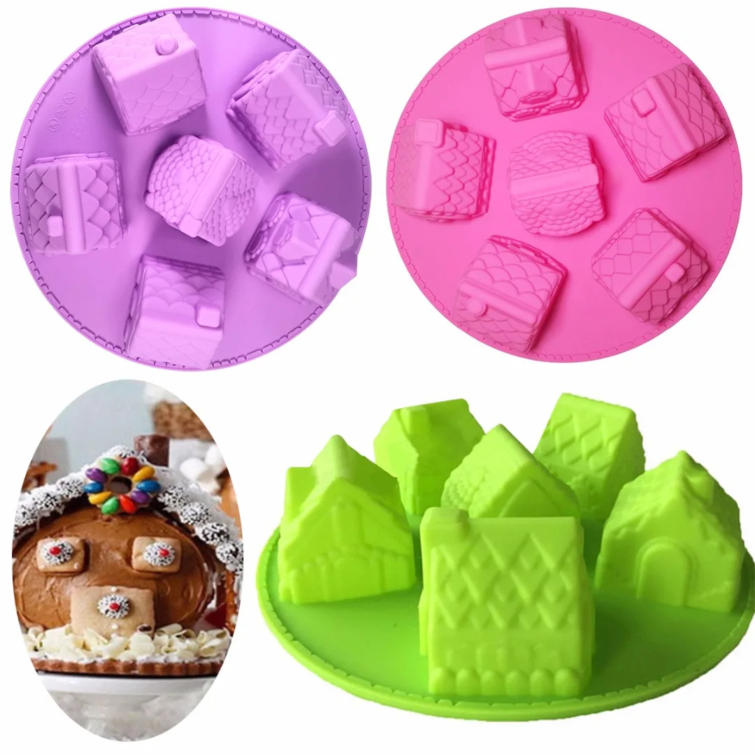 JX-LCLYL 3D Mini Houses Cake Mold Gingerbread Houses Silicone Cake Mold Baking Tools New