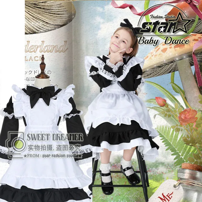

5pcs/set Girl Alice Cosplay Costume Kids Maid Sailor Lolita Dress Blue Pink Black Girl Halloween Cosplay Costume With Headwear