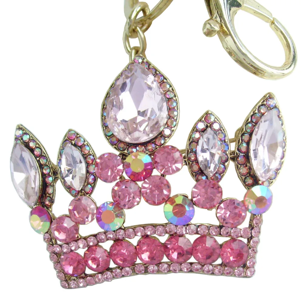 Crown Keychain Pendant Pink Rhinestone Crystal K05050C7in Key