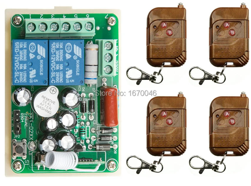 

AC220V 2CH 10A wireless remote control switch system teleswitch 4X Transmitter + 1X Receiver relay smart house z-wave