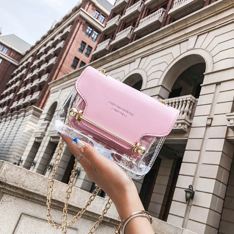 Прозрачная женская сумка мессенджер маленькая квадратная из искусственной