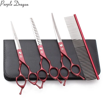 

Suit 6.5" 4Pcs 440C Straight Scissors Thinning Shears Curved Shears Dog Scissors Grooming Scissors Pet Shears Finger Rest Z3009