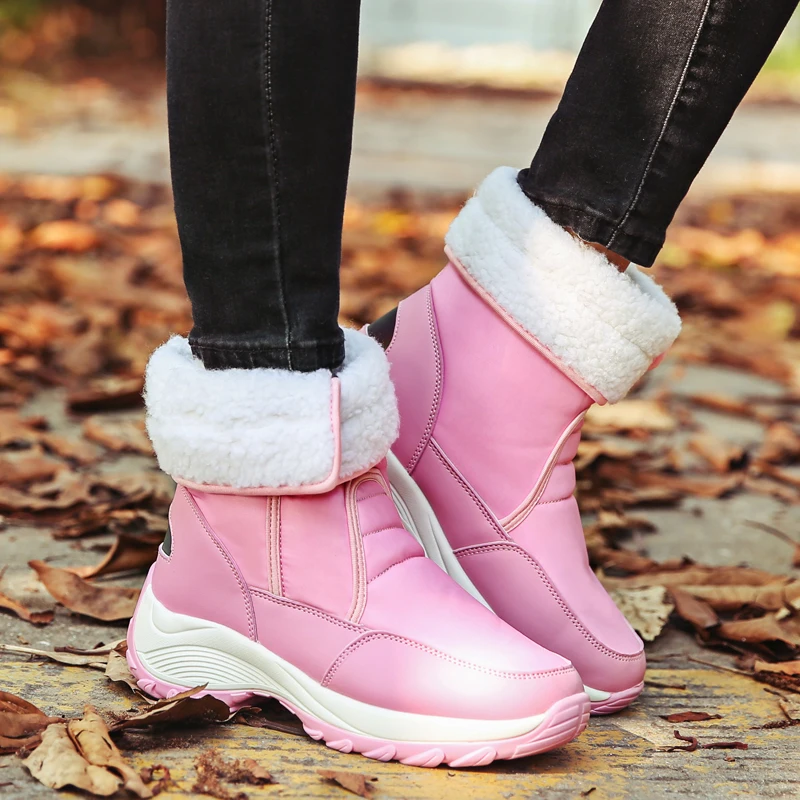 

CAGILKZEL 2019 New Winter Women Snow Boots Mid-Calf Platform Boots Woman High Warm Fur Plush Rain Boots For Women Hiking Boots