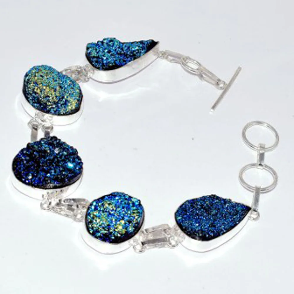 

Титана Druzy Серебряное покрытие на медный браслет, 24,2 см, B3412