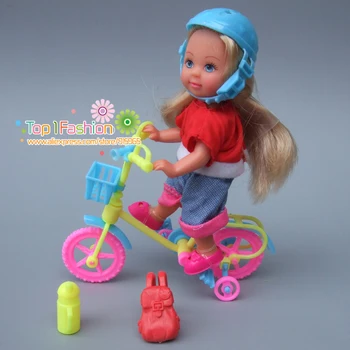 

Funny toys for baby girls play house toys plastic bike and safty cap kit For Barbie doll for kelly doll