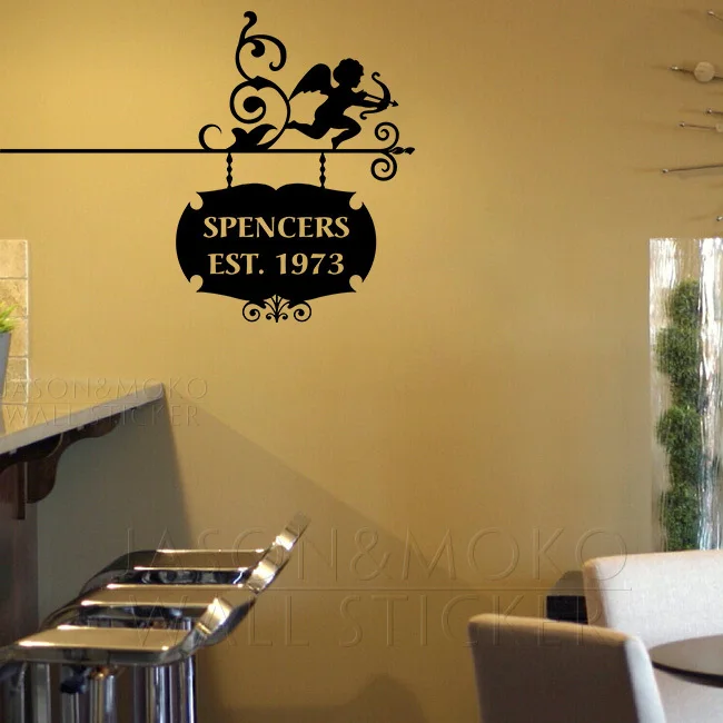 

Custom Name and Date Hanging Sign Decal Sticker Wallpaper Mural Art Graphic Victorian Family Name Wall Sticker 75*100CM