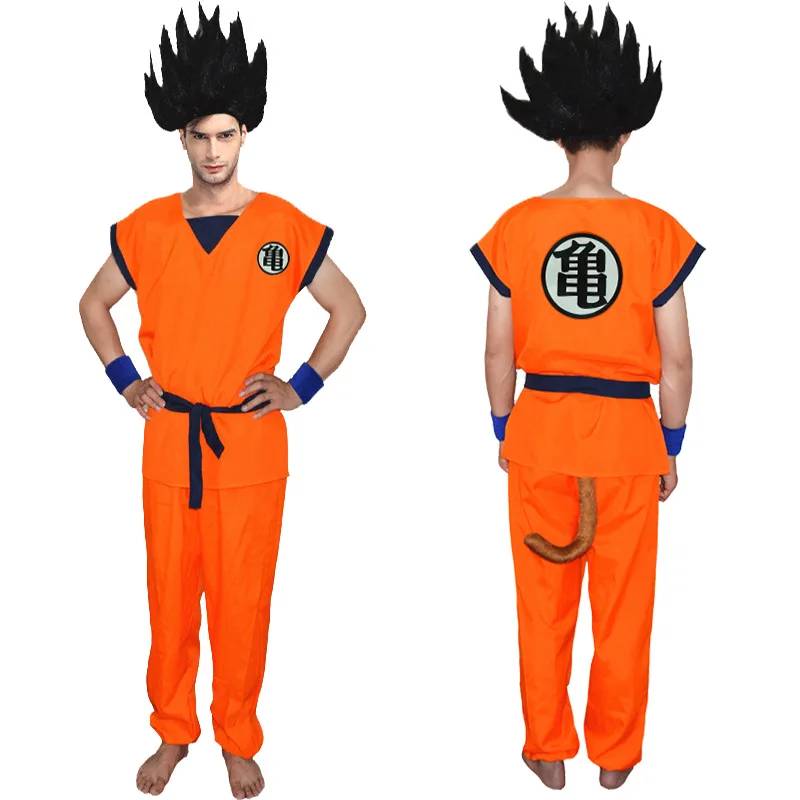 Dragon Ball Z костюм Сон Гоку косплей костюмы топ/брюки/пояс/Хвост/запястья/парик для взрослых детей