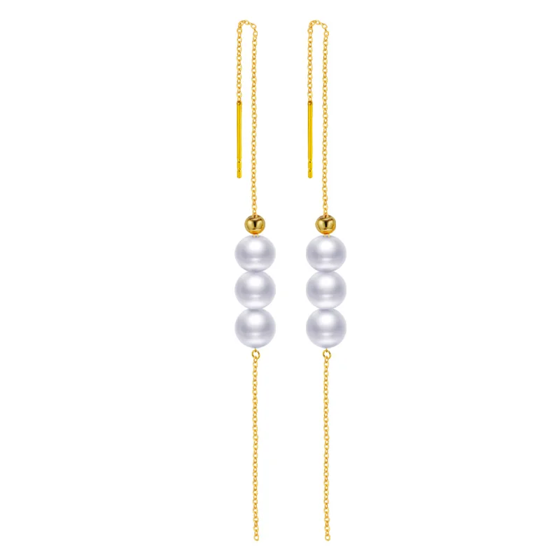 YS Настоящее 18 к золотые серьги натуральный культивированный жемчуг Висячие серьги ювелирные изделия - Цвет камня: white pearl