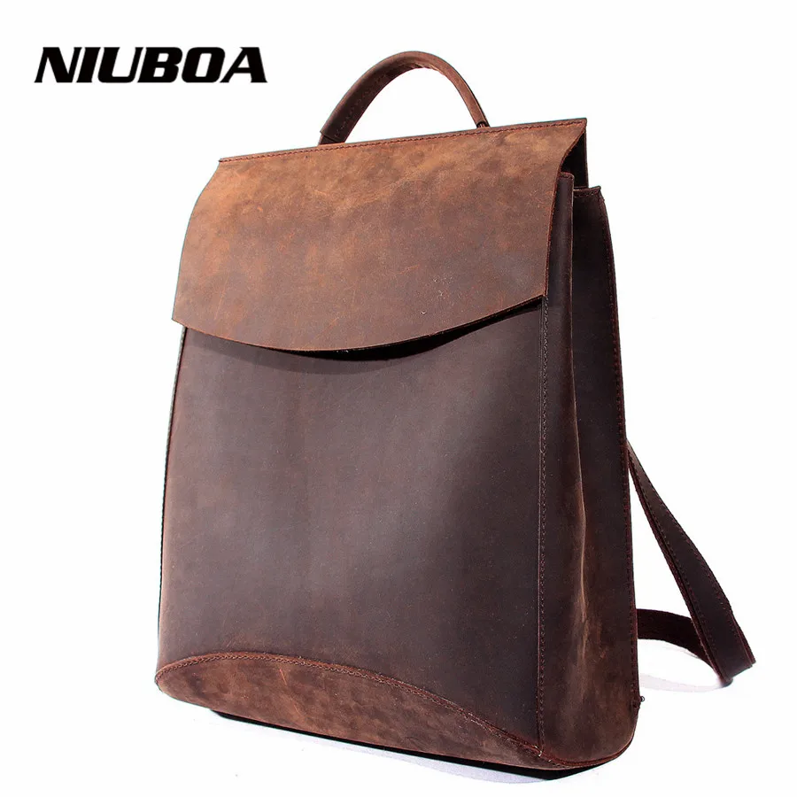 NIUBOA 100 Real Genuine Leather font b Women b font font b Backpack b font Crazy