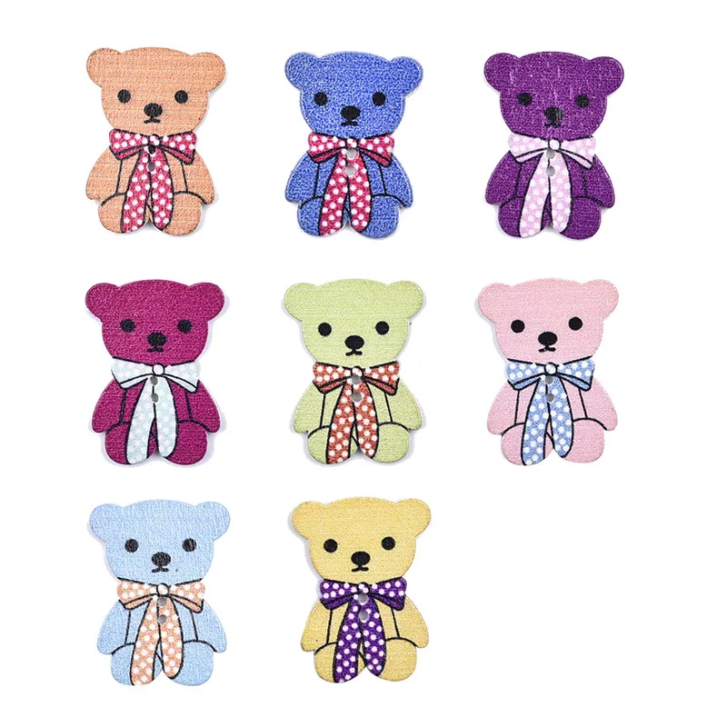 

50Pcs Multicolor 2 Holes Bear Scarf Wood Sewing Buttons Scrapbook DIY Accessories Decor 32x23mm