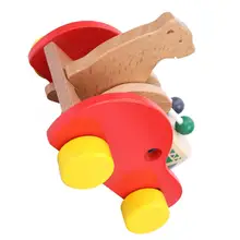 Детские деревянные, с животными из мультиков Потяните автомобиль игрушка Дети Малыш деревянный барабан медведь orff инструменты