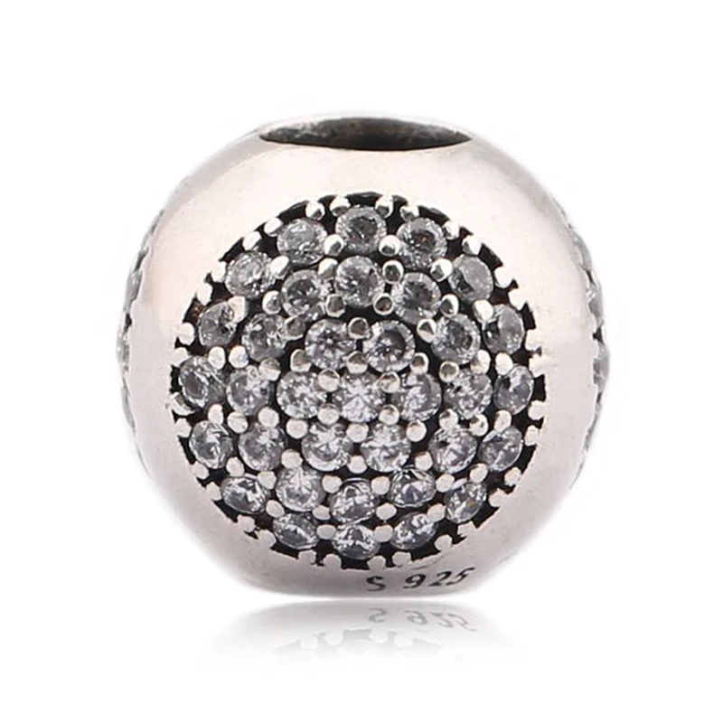 

Fits Bracelet Charm Jewelry with Women Party Gift Zircon Three-sided Ball 925 Sterling Silver Beads Jewelry