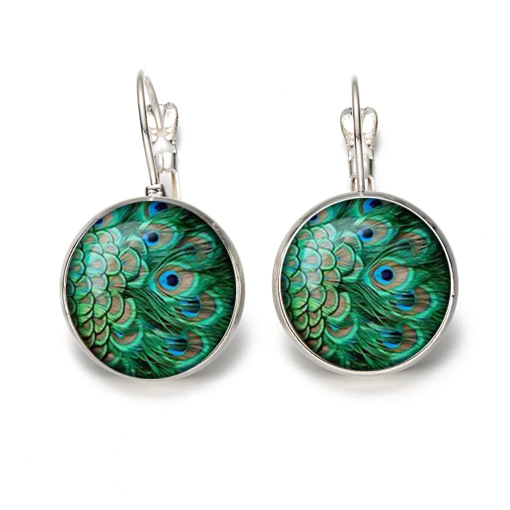 

New Beautiful Peacock Glass Cabochon Stud For Noble And Elegant Ladies Fashion Birthday Gift Jewelry Errings