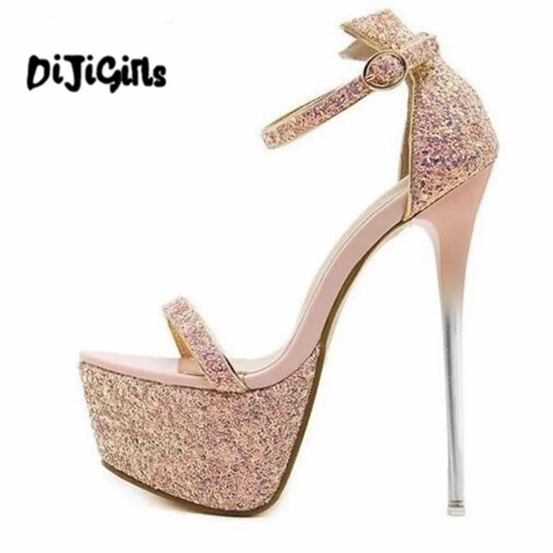 

Summer Sexy Women Sandals High Heels Bling Open Toe Transparent Heel Gladiator Sandals Platform Party Shoes Size 34-40