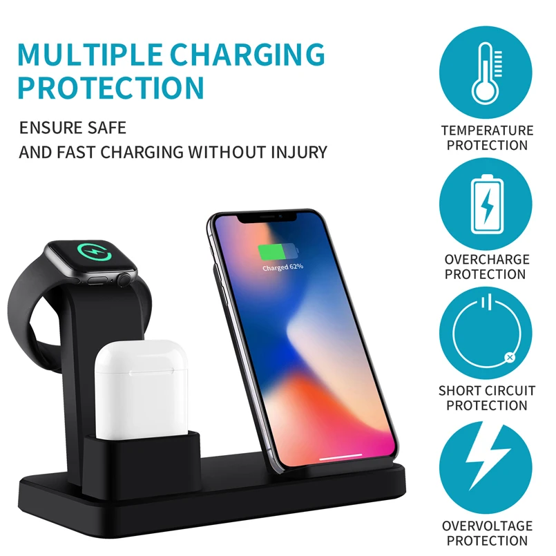 

10W Qi Wireless Charger For iphone X XR XS Max 8 Plus 3 IN 1 Fast Chargeur Quick Charge For Apple Watch Airpods Cargador Charger