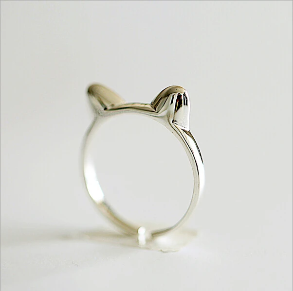 Cat ear Cute Jewelry 100% 925 Sterling Silver Vintage Adjustable rings for women Christmas gift