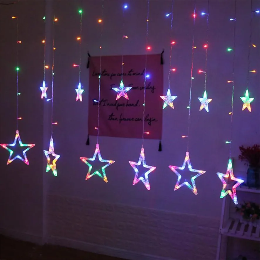 

Happy Home 1PC Creative LED Stars Christmas Hanging Curtain Lights String Net Xmas Home Party Home Decor Party Decoration 35