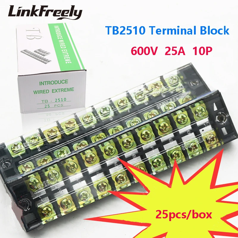 Aexit 2Pcs TB-2510 Terminals 600V 25A 10P Dual Rows 10 Position Wire Terminal Screw Terminals Block Connector Aexit 2Pcs TB-2510 Terminals 600V 25A 10P Dual Rows 10 Position Wire Terminal Screw Terminals Block Connector