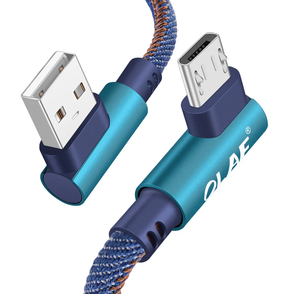 Олаф 2 м Micro USB кабель 2A быстрое зарядное устройство USB шнур 90 градусов локоть нейлон плетеный кабель для передачи данных для Samsung/Sony/Xiaomi Android телефон - Цвет: blue