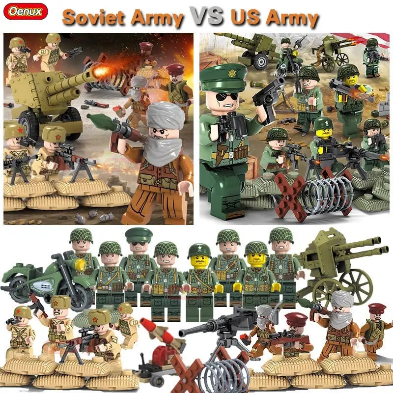 

Oenux World War 2 USA Army VS Soviet Army Military Building Block Toy WW2 Soldier Figures With Weapons Model MOC Brick Kids Toys