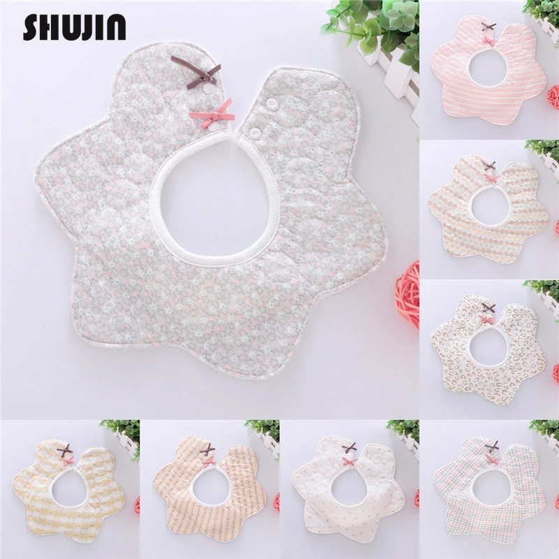 

Shujin Lovely Flower Style Baby Bibs 360 Rotational Soft Cotton Double Snap Fashion Pattern Dot Striped Star Bibs Girls Boys