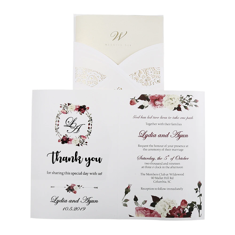 100pcs Hot Fashion Laser Cut White Hollow Flora Wedding Invitation Cards Printable / Customizable | Дом и сад