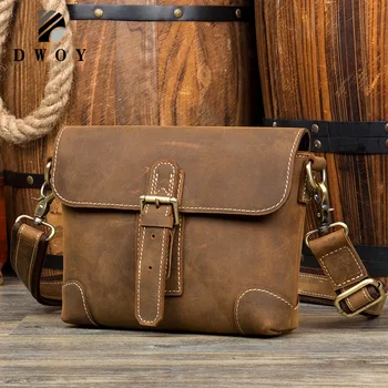 

Crazy Horse Genuine Leather Male Men's Over Shoulder Messenger Handbag Casual Crossbody Bags For iPads Waist Packs Bags