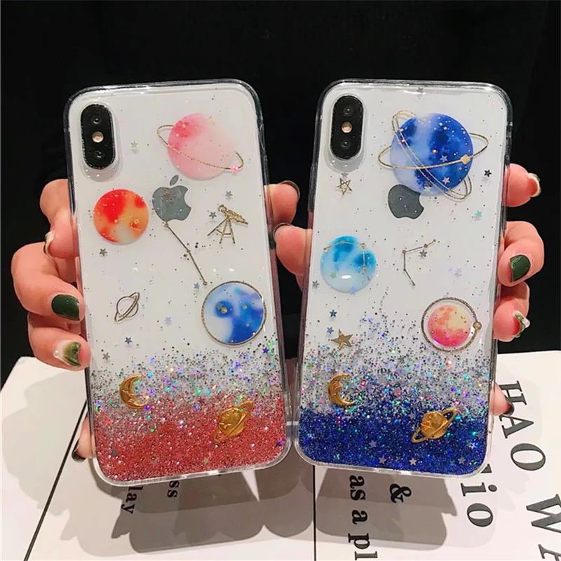 

Glitter Starry Sky Planet case for iphone XS MAX 7 8 Plus Cartoon Star Bling Moon cases for iphone X XS XR 7 8 6s Cover Capa