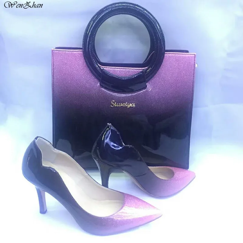 High Heels Soft Women Pumps Shoes With Handbag Sets 37-43 Mixed Color Thin Heel Pointed Toe Soft Shoes With Bag Newest A85-15