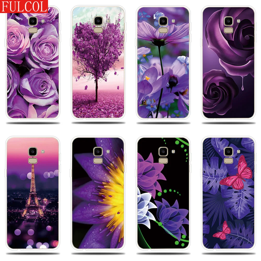 

Case For Samsung Galaxy J1 J2 J3 J5 J7 Prime 2017 2016 2015 Pro Cover Purple Flower Romance Couqe For Samsung J4 J6 J8 2018 Case