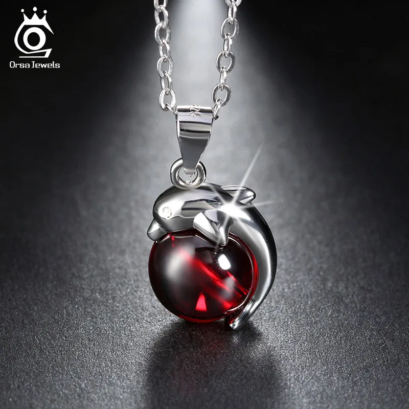 ORSA JEWELS 925 Sterling Silver Red Agate Dolphin font b Pendant b font font b Necklaces