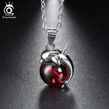 ORSA JEWELS 925 Sterling Silver Red Agate Dolphin Pendant Necklaces for Women Genuine Silver Jewelry Gift SN02