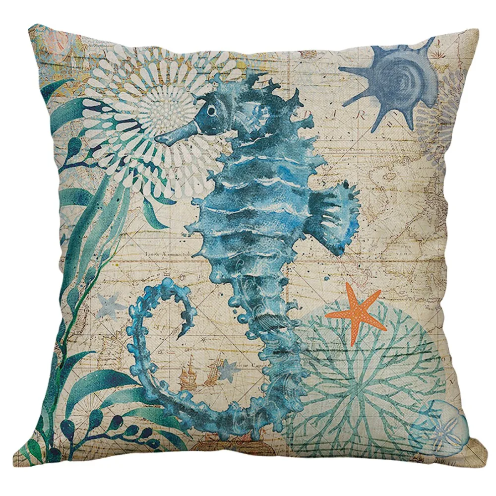 

New Products 2019 Marine Life Coral Sea Turtle Seahorse Whale Octopus Pilow Pillow CoverFundas Almohadas Funda Almohada