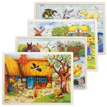 60 PCs cartoon wooden puzzles brand gokie assemble wood puzzle toys kids Children early learning educational