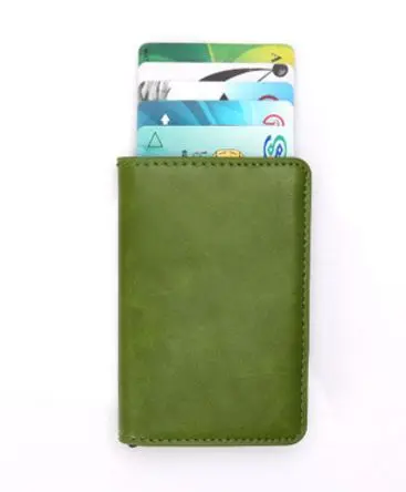 Коробка из алюминиевого сплава кошелек с задним карманом ID визитницы для мужчин RFID Блокировка мини тонкий PU кожаные кошельки Чехол для кредитных карт - Цвет: Green B