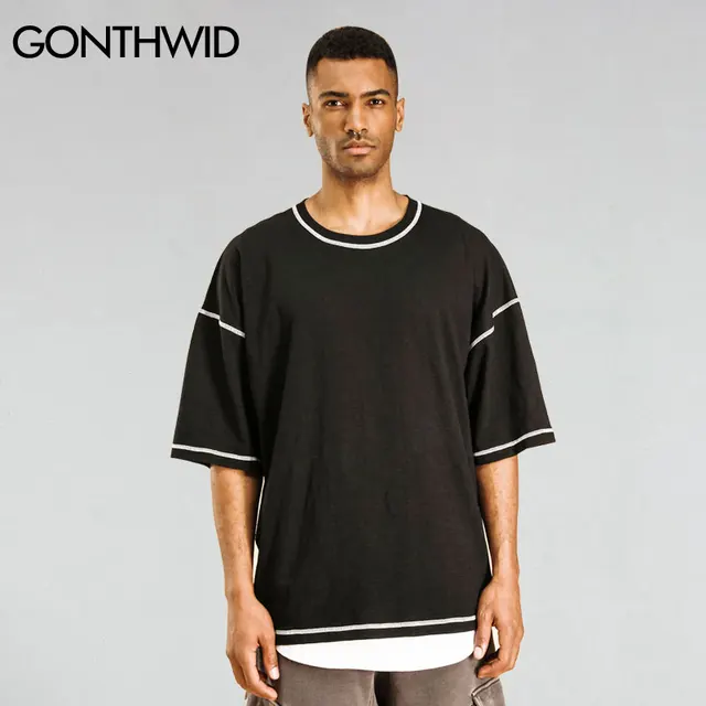GONTHWID Men's Oversized Drop Shoulder T Shirts Hip Hop Solid Color Extra Loose Cotton Short