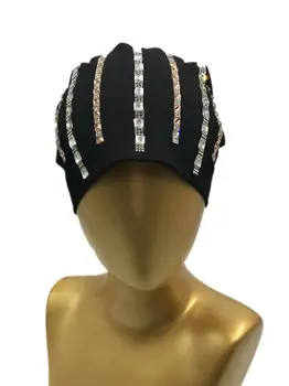 

B17959 newest fashion shimmer stone beanies Elastic cotton colors Column Bar crystal hats pearls decoration hats for women