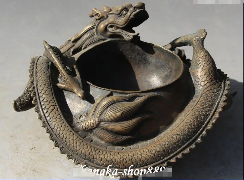 

Marked Chinese Bronze Twine Dragon Dragons Ashtray Ashtrays Pot Jar Crock Statue