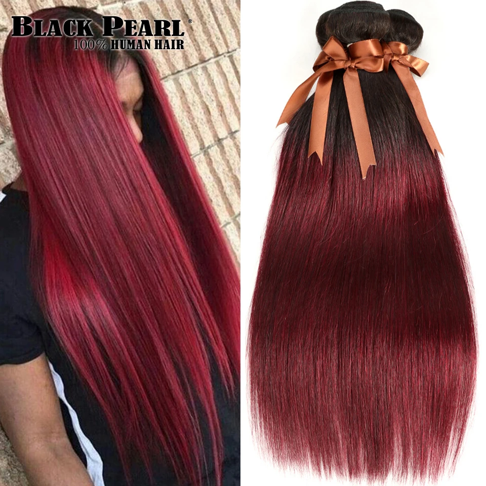 Black Pearl Ombre Bundles With Closure Two Tone 1b 99j Red 3 4