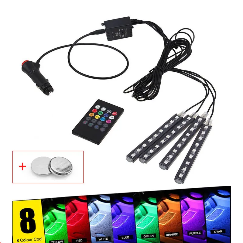 

Car Interior Atmosphere Neon Light LED Multi Color RGB Voice Sensor Sound Music Control Decor Lamp Car Lighting Styling